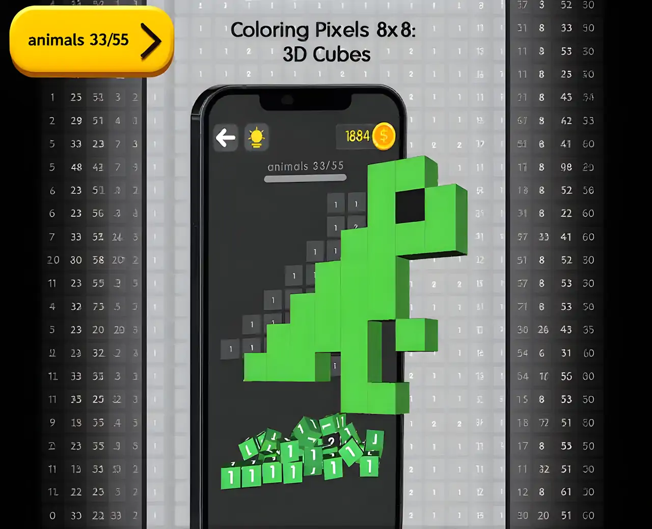 着色像素8x8：3D立方体